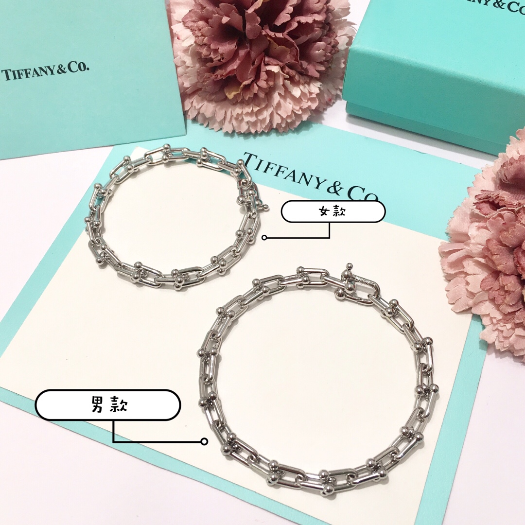 Tiffany & Co. TFN蒂芙尼链环情侣手链 亚金材料电镀18K金玫瑰金 金银玫3个色 男款尺寸：20.5cm 女款尺寸:17.5cm