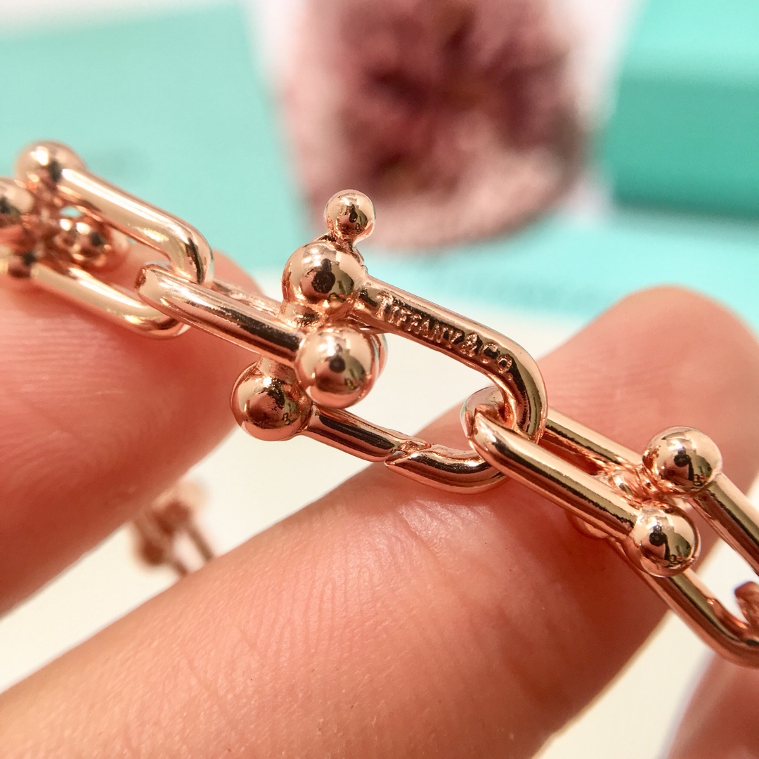 Tiffany & Co. TFN蒂芙尼链环情侣手链 亚金材料电镀18K金玫瑰金 金银玫3个色 男款尺寸：20.5cm 女款尺寸:17.5cm