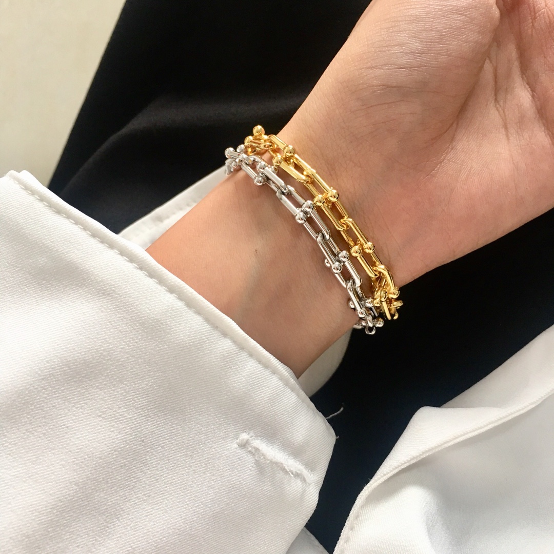 Tiffany & Co. TFN蒂芙尼链环情侣手链 亚金材料电镀18K金玫瑰金 金银玫3个色 男款尺寸：20.5cm 女款尺寸:17.5cm