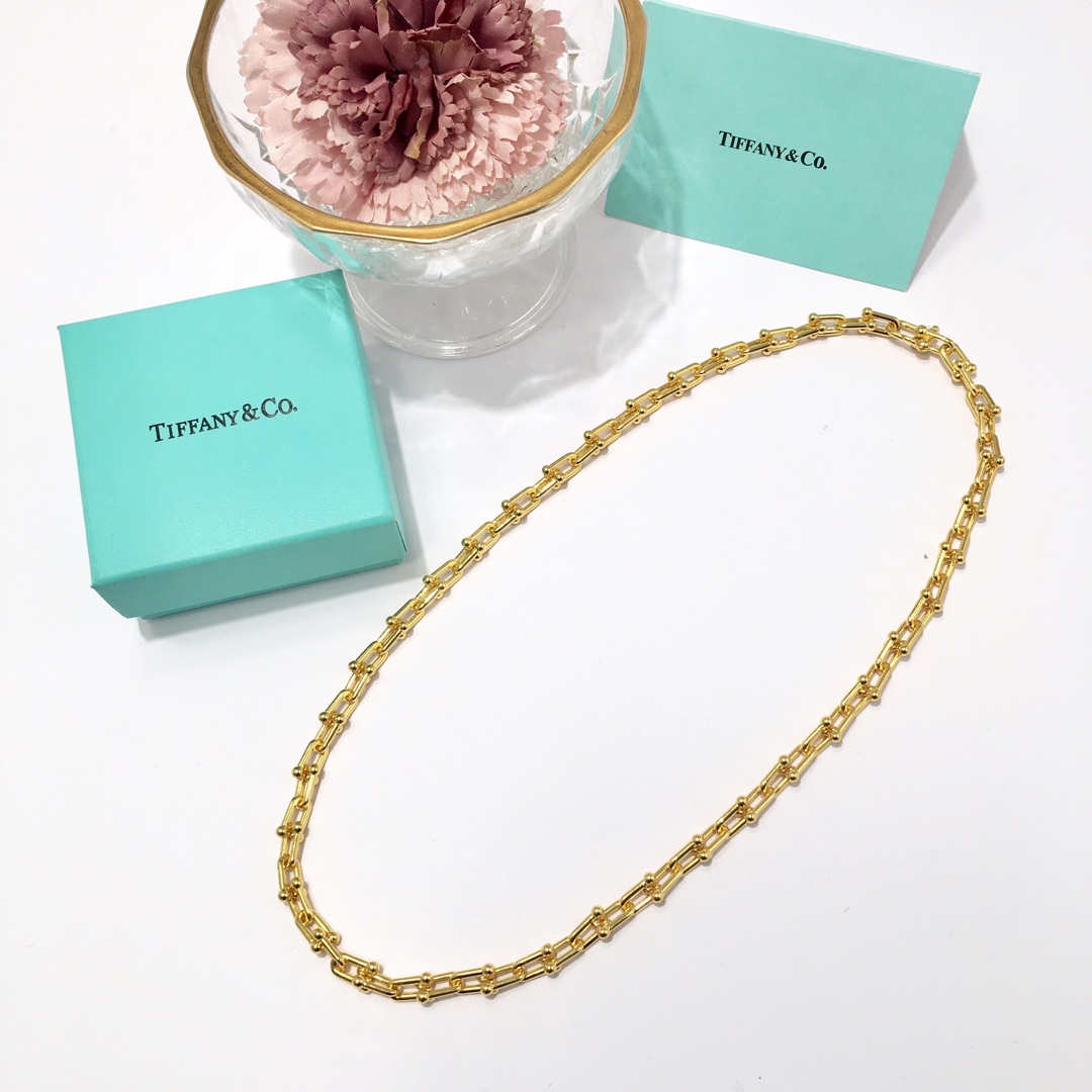 Tiffany & Co. 光面竹节长项链TFN蒂芙尼链环项链 亚金材料电镀18K金玫瑰金 金银玫3个色 尺寸：45cm