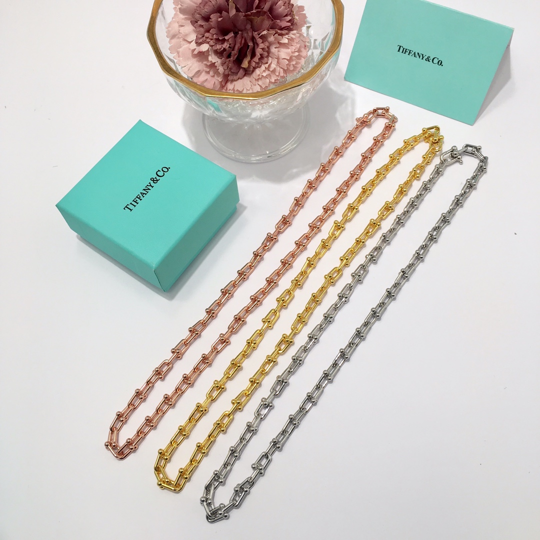 Tiffany & Co. 光面竹节长项链TFN蒂芙尼链环项链 亚金材料电镀18K金玫瑰金 金银玫3个色 尺寸：45cm