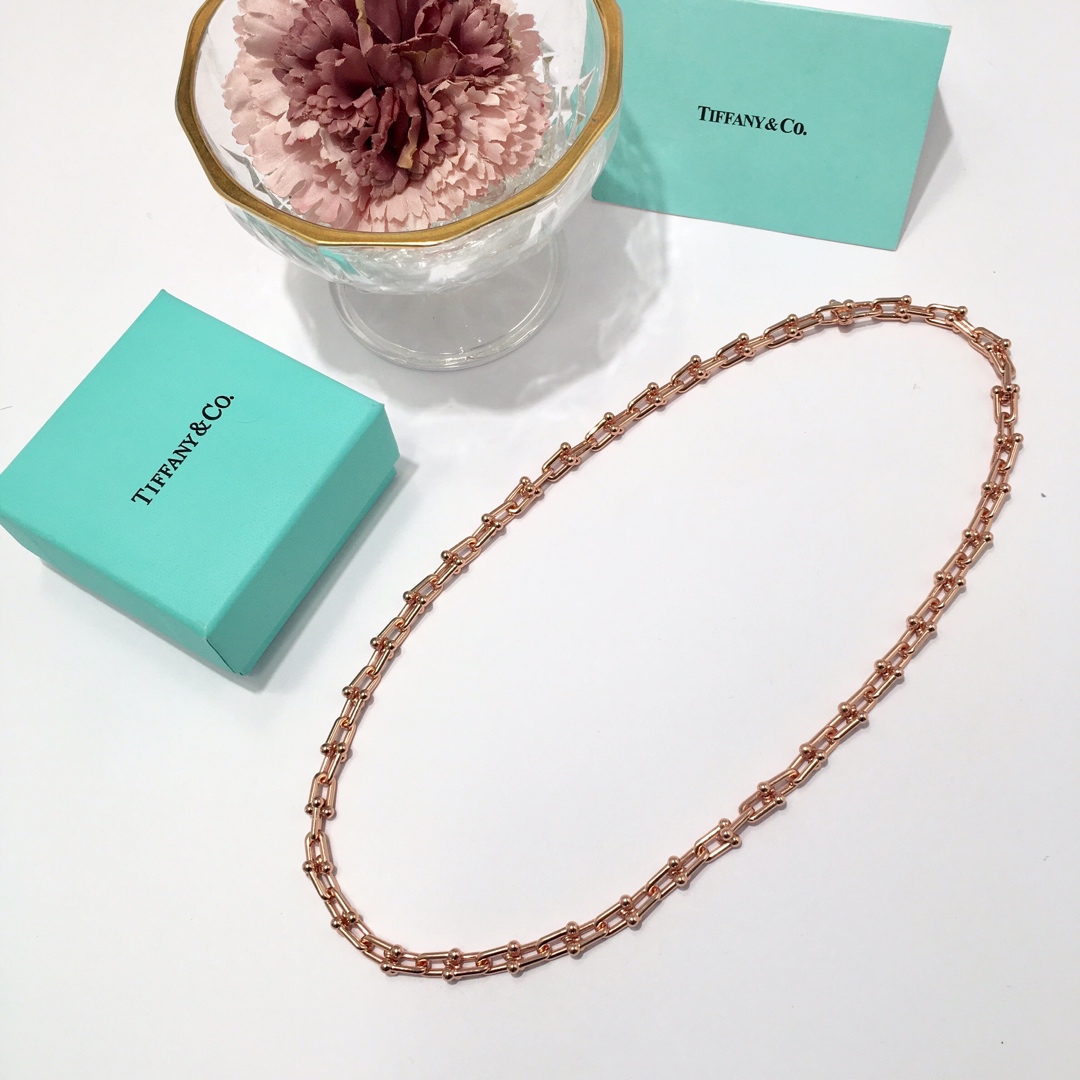 Tiffany & Co. 光面竹节长项链TFN蒂芙尼链环项链 亚金材料电镀18K金玫瑰金 金银玫3个色 尺寸：45cm