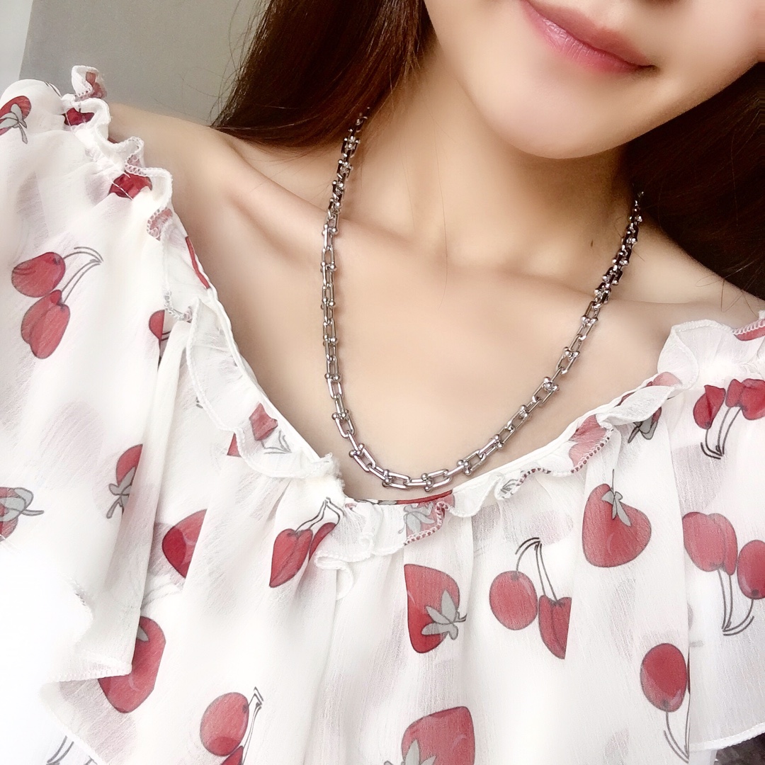 Tiffany & Co. 光面竹节长项链TFN蒂芙尼链环项链 亚金材料电镀18K金玫瑰金 金银玫3个色 尺寸：45cm