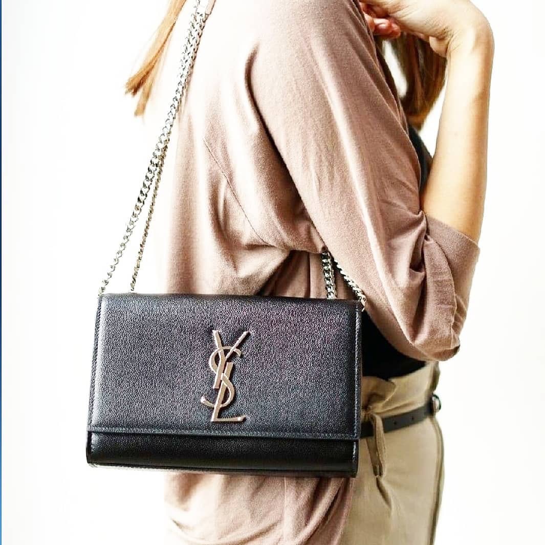Saint laurent Ysl 𝙆𝙖𝙩𝙚 20𝙘𝙢 链条包 469390黑色球纹银扣