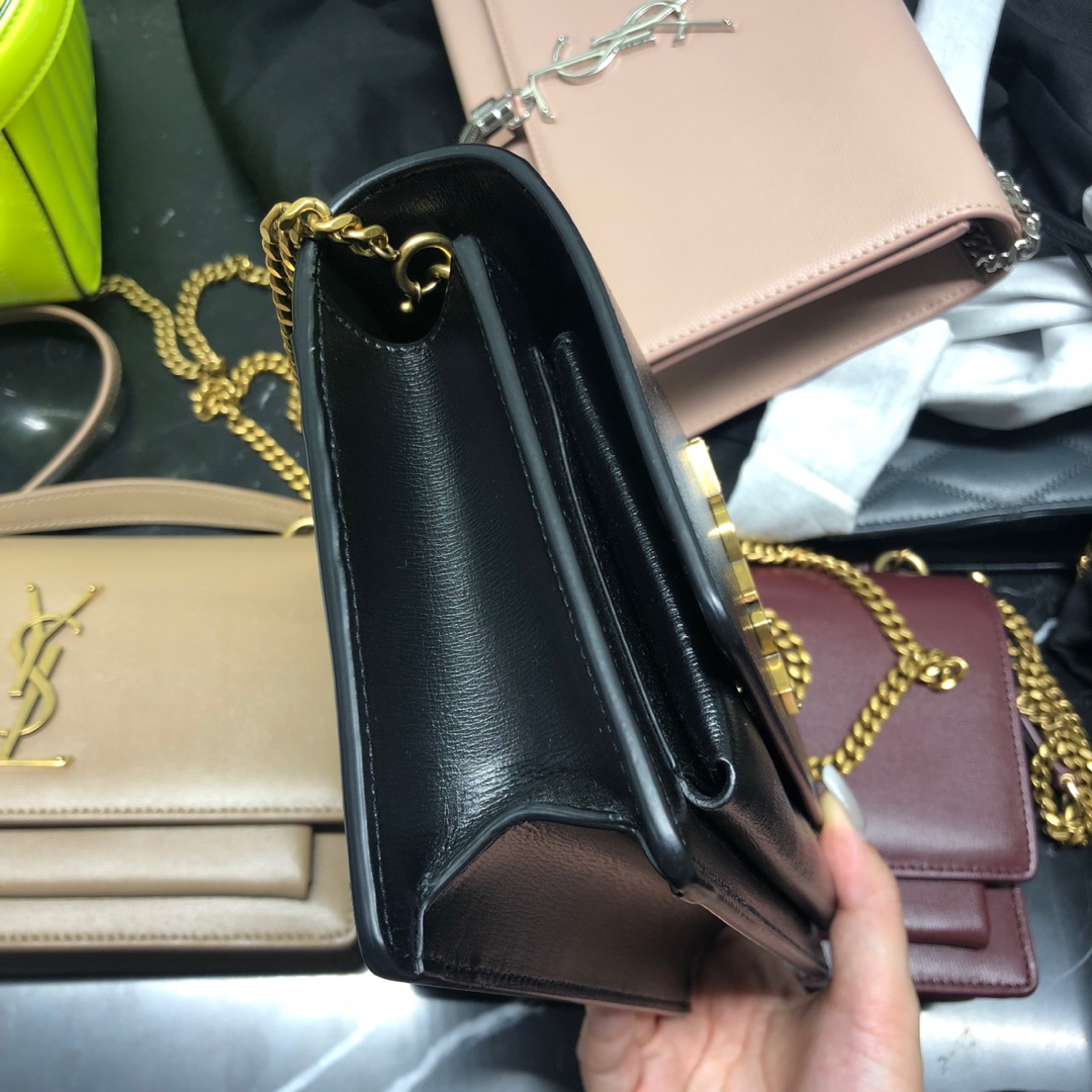 YSL 𝑺𝒖𝒏𝒔𝒆𝒕 𝑾𝒐𝒄 19CM 牙签纹日落包 533026黑色/金扣