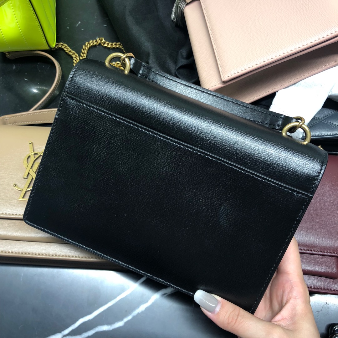 YSL 𝑺𝒖𝒏𝒔𝒆𝒕 𝑾𝒐𝒄 19CM 牙签纹日落包 533026黑色/金扣