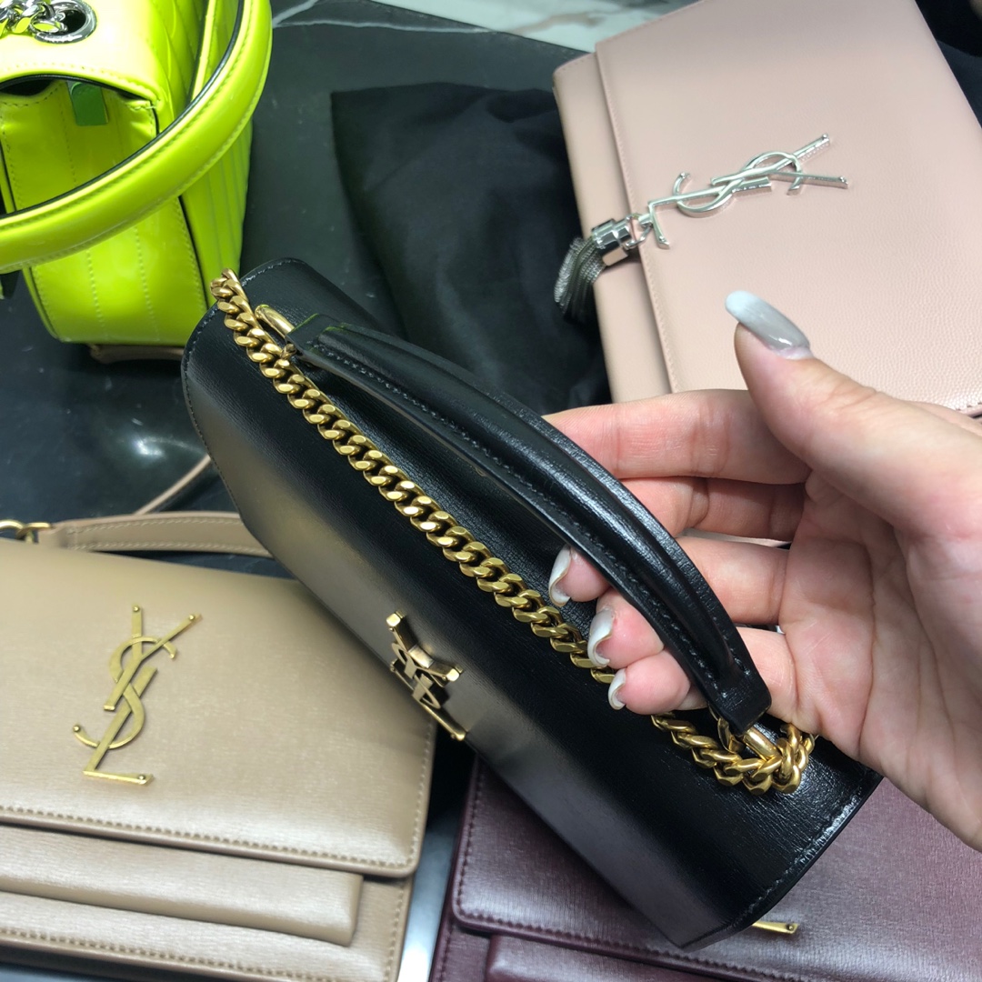 YSL 𝑺𝒖𝒏𝒔𝒆𝒕 𝑾𝒐𝒄 19CM 牙签纹日落包 533026黑色/金扣