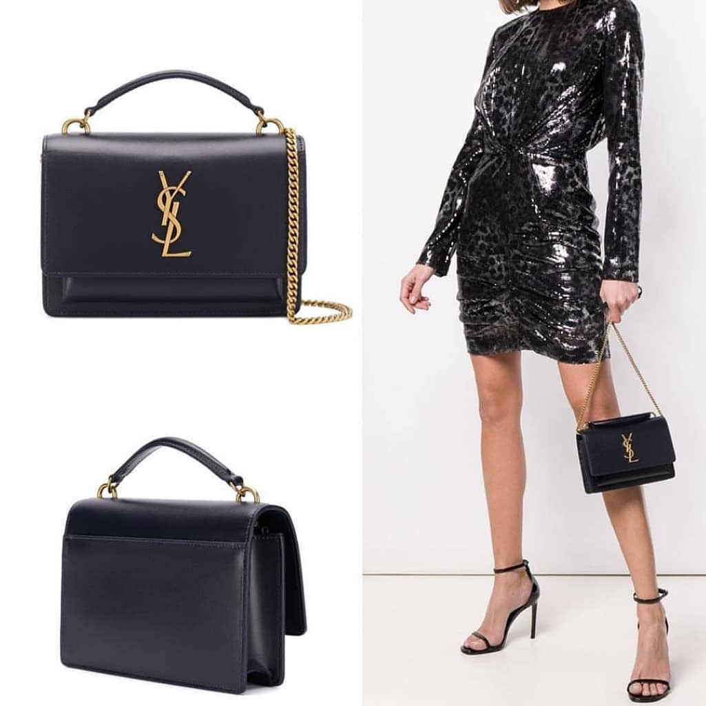 YSL 𝑺𝒖𝒏𝒔𝒆𝒕 𝑾𝒐𝒄 19CM 牙签纹日落包 533026黑色/金扣