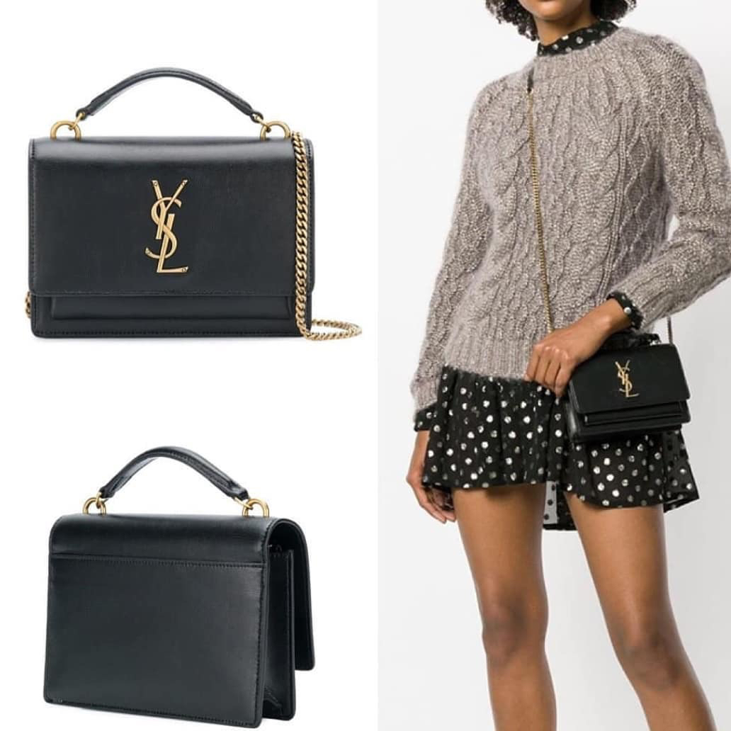 YSL 𝑺𝒖𝒏𝒔𝒆𝒕 𝑾𝒐𝒄 19CM 牙签纹日落包 533026黑色/金扣