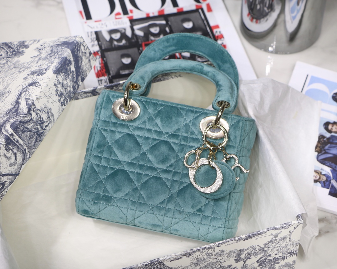 Lady Dior Mini Velvet Crystal CD Buckle Handbag
