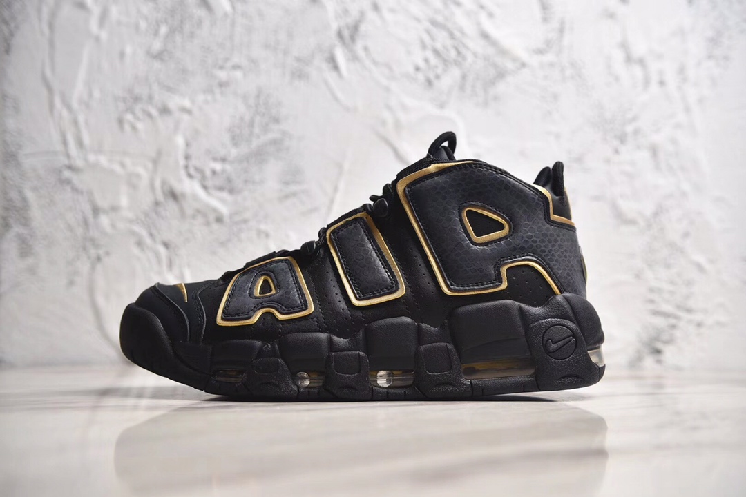 H5 全码补齐公司级 Nike Air More Uptempo OG耐克 皮蓬全掌气垫篮球鞋 黑金原楦原档案开发版型采用一致牛培革鞋面材质市面最为修正全掌真气垫模具可视全掌透明中底气垫
