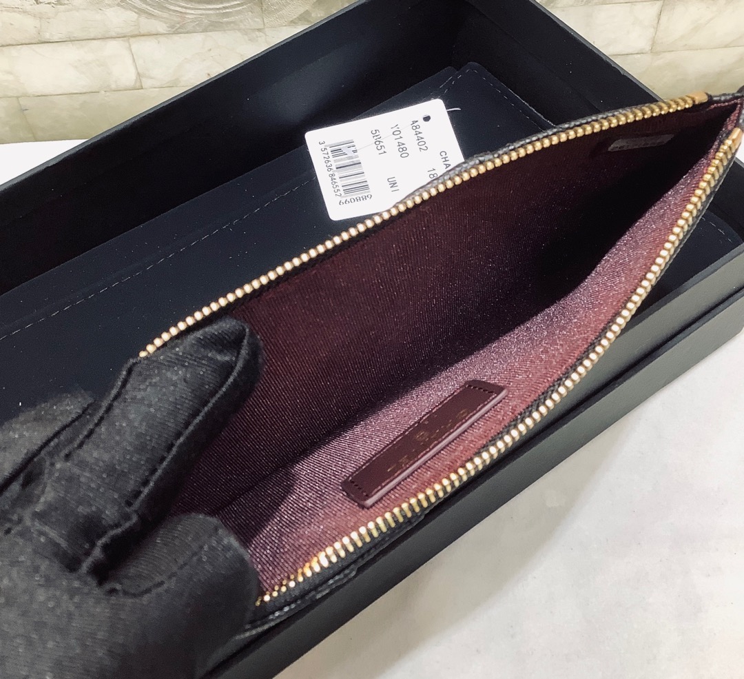 Chanel 2022新品 经典款球纹菱格纹双C手机包 卡包 A84402黑色/银扣