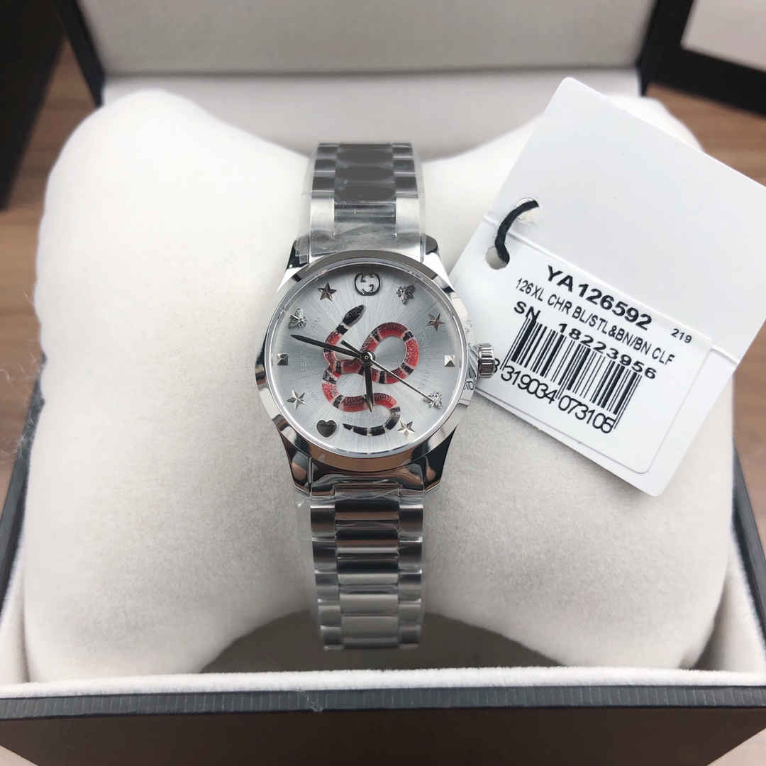 NO:388945,Gucci G-Timeless watch, quartz women's watch, 29mm diameter, sapphire crystal glass, stainless steel case, strap, surface decorated with a snake pattern, waterproof 50m, gucci19860909古驰G一Timeless腕表,石英女表,表径29mm,蓝宝石水晶玻璃,精钢表壳、表带,表面饰以灵蛇图案,防水50m,,gucci,Watch