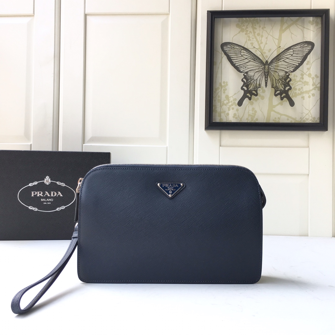 PRADA普拉达进口Saffiano皮革男士手包2VF056