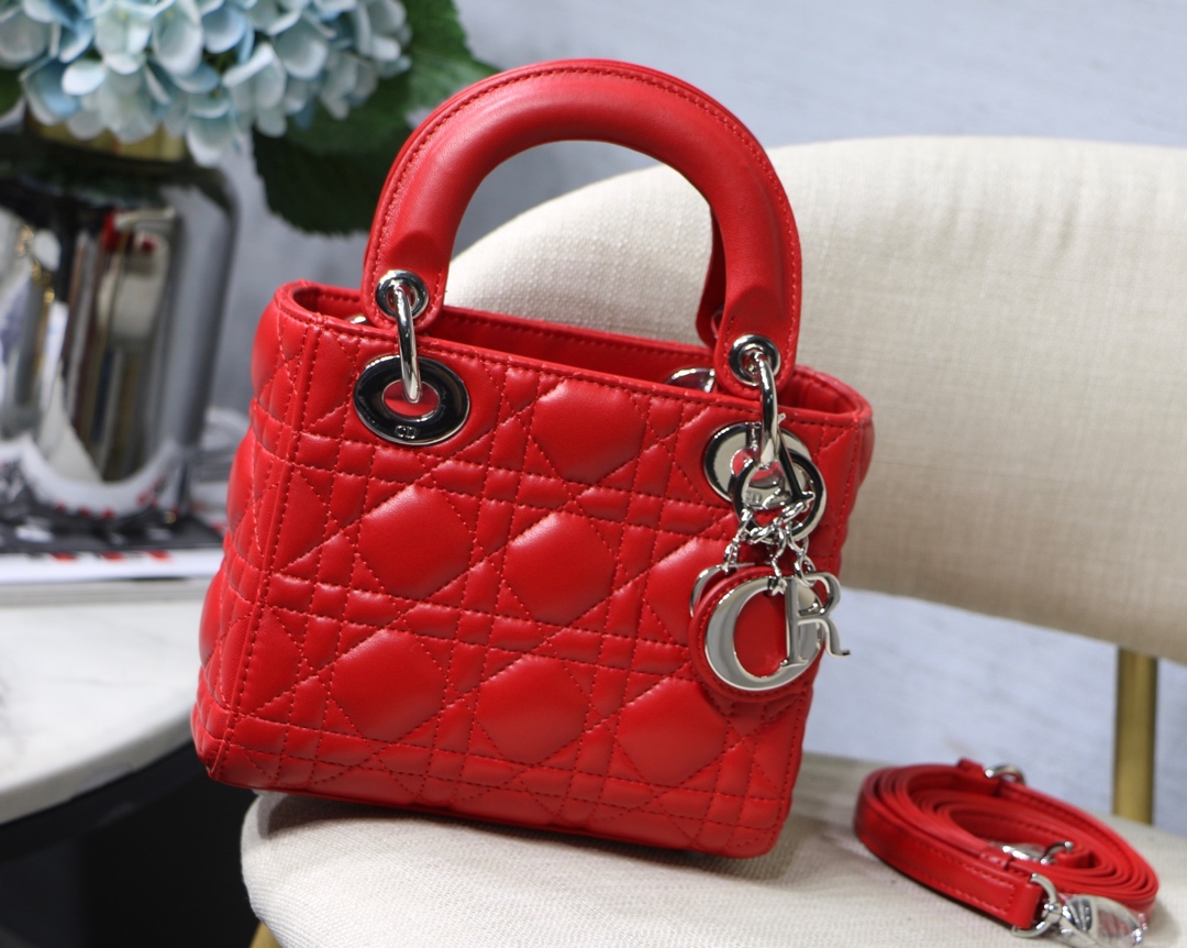 Lady Dior Bag Lambskin Cannage Double Chain Handbag
