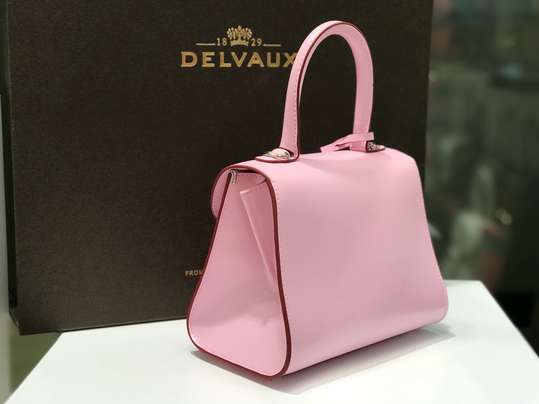 专柜新色新版樱花粉比利时皇家御用品牌顶级原单Delvaux新版双环brillantbox皮现货️小羊皮内