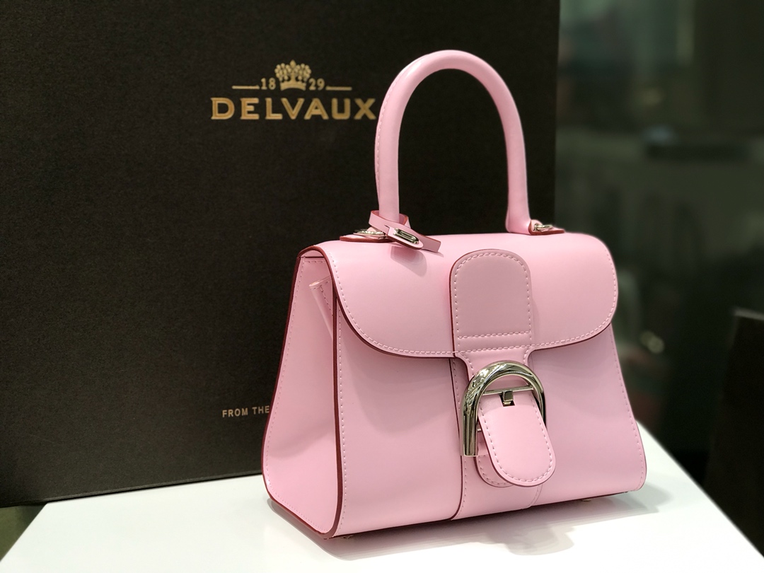 专柜新色新版樱花粉比利时皇家御用品牌顶级原单Delvaux新版双环brillantbox皮现货️小羊皮内