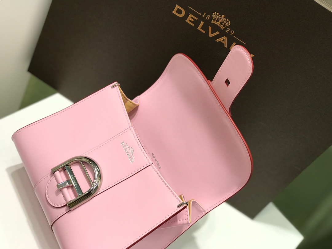 专柜新色新版樱花粉比利时皇家御用品牌顶级原单Delvaux新版双环brillantbox皮现货️小羊皮内