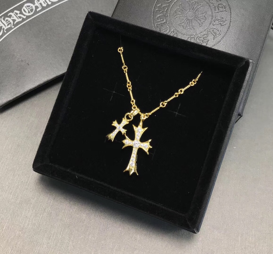 Chrome Hearts Chrome He@rts 克罗心双金色十字架项链， 开发，细节完美