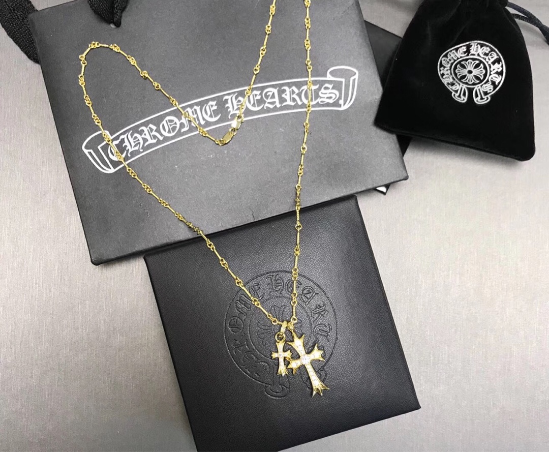 Chrome Hearts Chrome He@rts 克罗心双金色十字架项链， 开发，细节完美