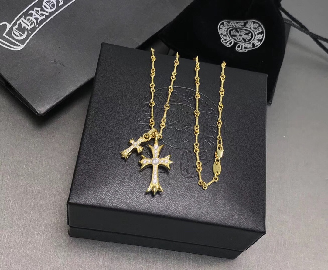 Chrome Hearts Chrome He@rts 克罗心双金色十字架项链， 开发，细节完美