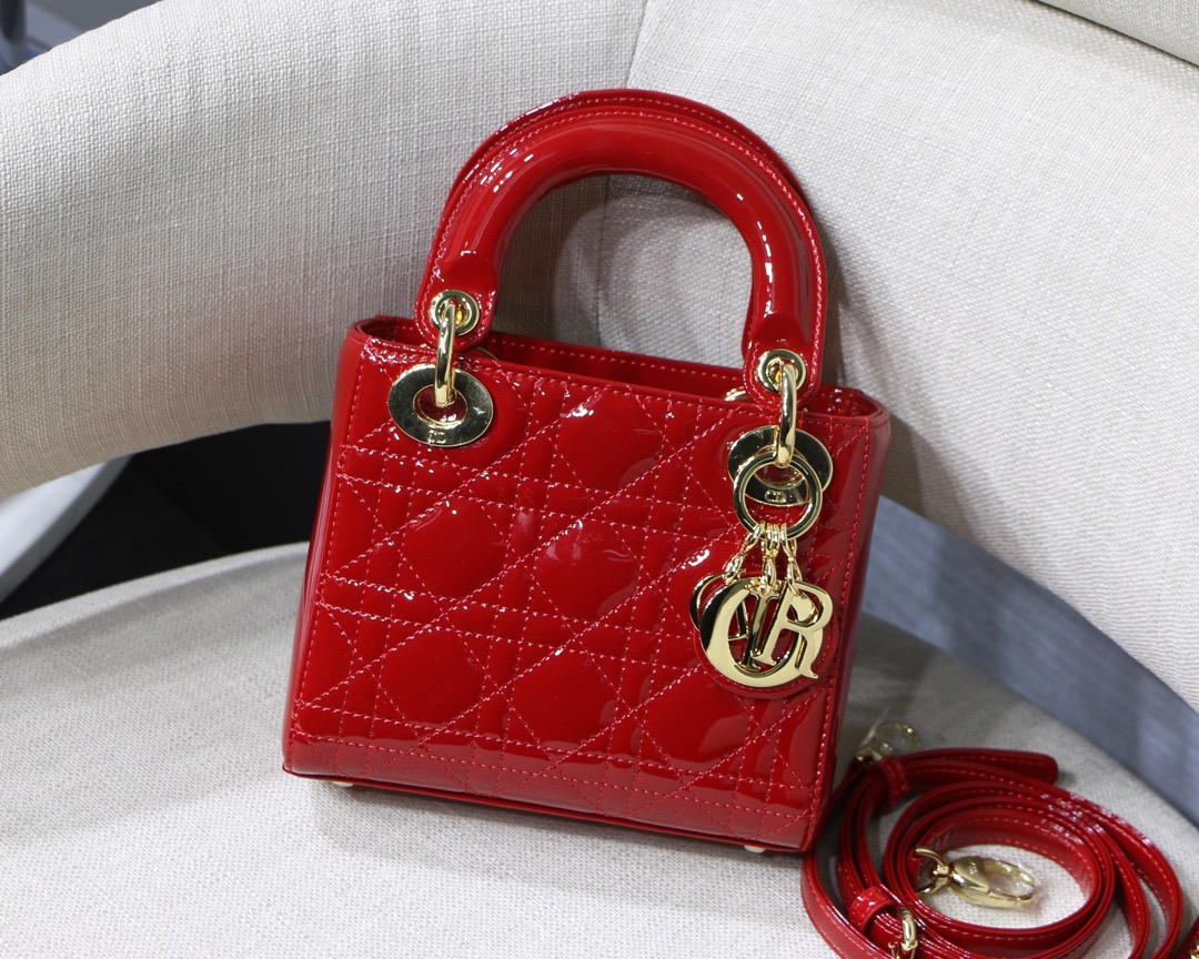Lady Dior Bag Patent Calfskin Cannage Mini with Double Chain