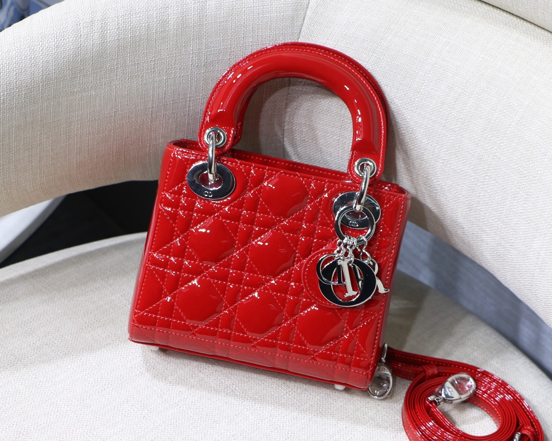 Lady Dior Mini 3-Compartment Imported Patent Calfskin Double Chain Adjustable Strap