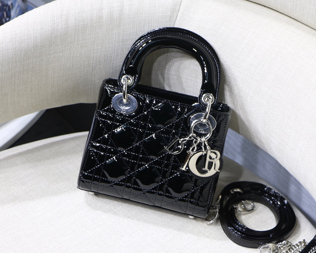 Lady Dior Mini 3-Compartment Imported Patent Calfskin Double Chain Adjustable Strap