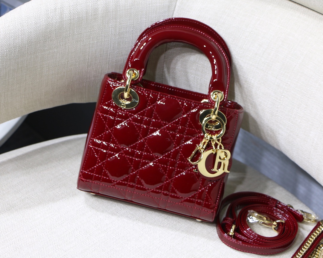 Lady Dior Mini 3-Compartment Patent Calfskin with Double Chain Adjustable Strap