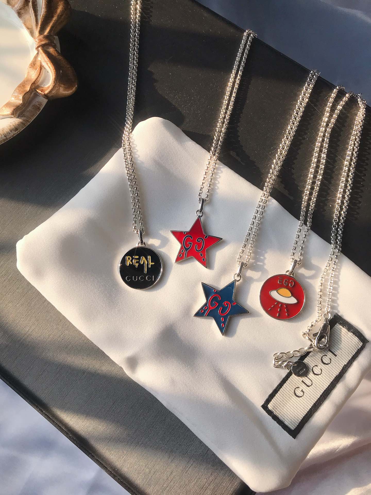 NO:104203,Gucci series 4 necklaces REAL Five-pointed star Poached egg broken shell egg, Gucci necklace, gucci, necklace19860909古驰系列 4款项链 REAL 五角星 荷包蛋破壳蛋,古驰项链,gucci,necklace,Jewelry
