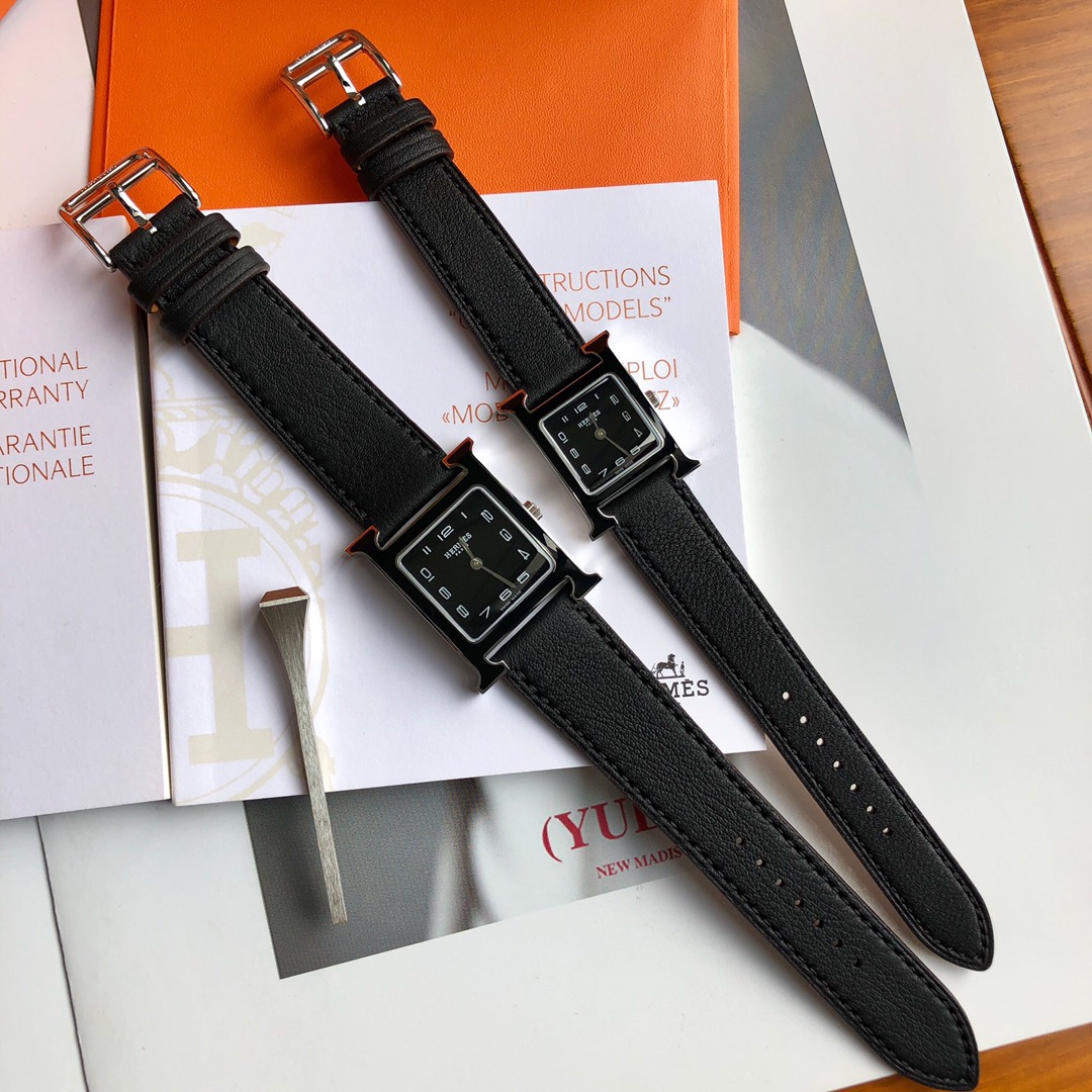 Hermes Watch Black Blue White Calfskin Cowhide Quartz Movement Strap