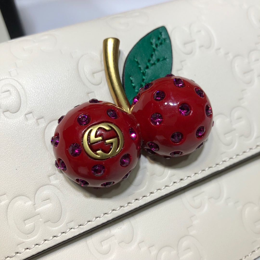 GUCCI古驰皮革双G压印饰樱桃单肩斜挎迷你包481291