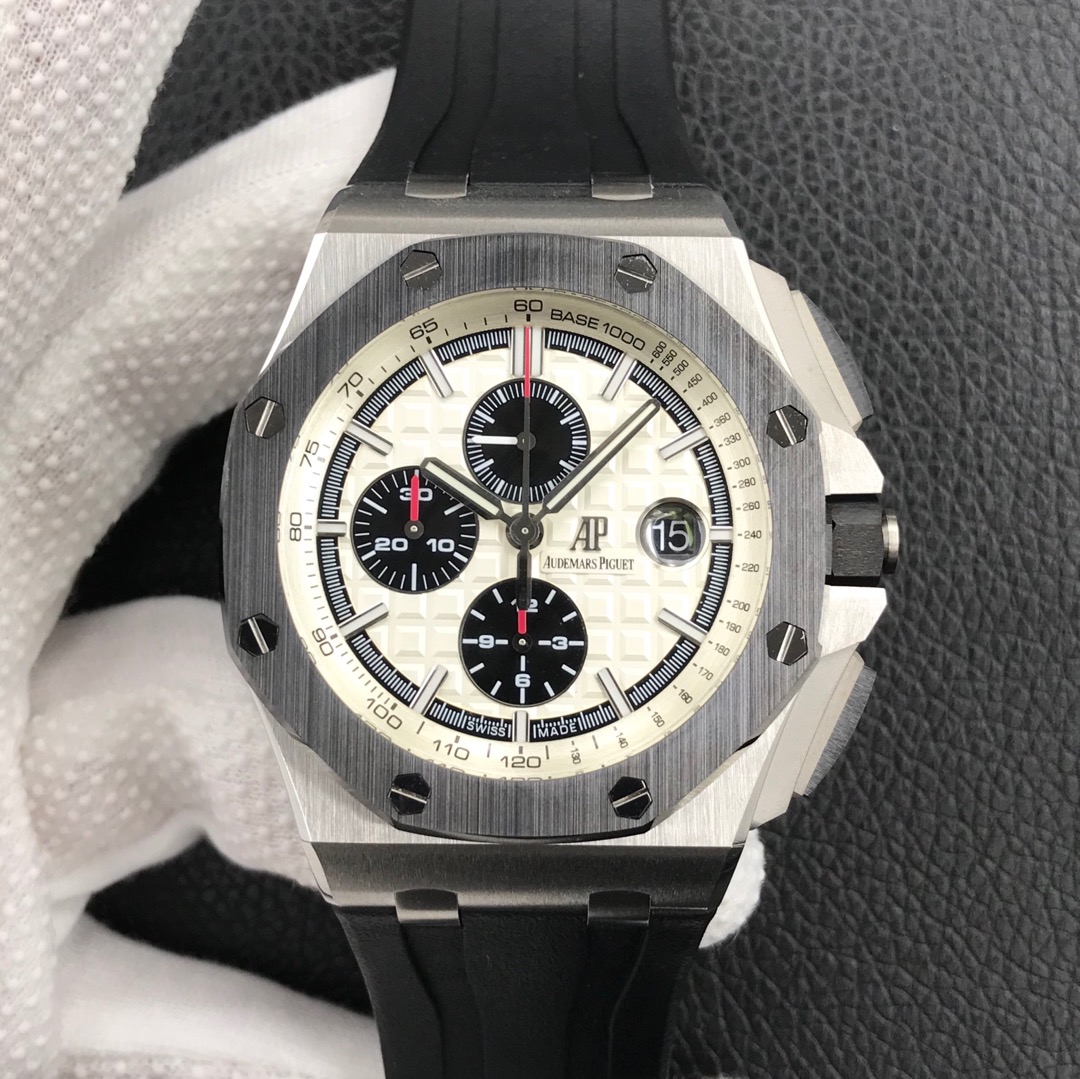 JF Boutique Audemars Piguet AP Royal Oak Offshore Panda Cronógrafo AP Caja de acero inoxidable Bisel de cerámica Espejo…