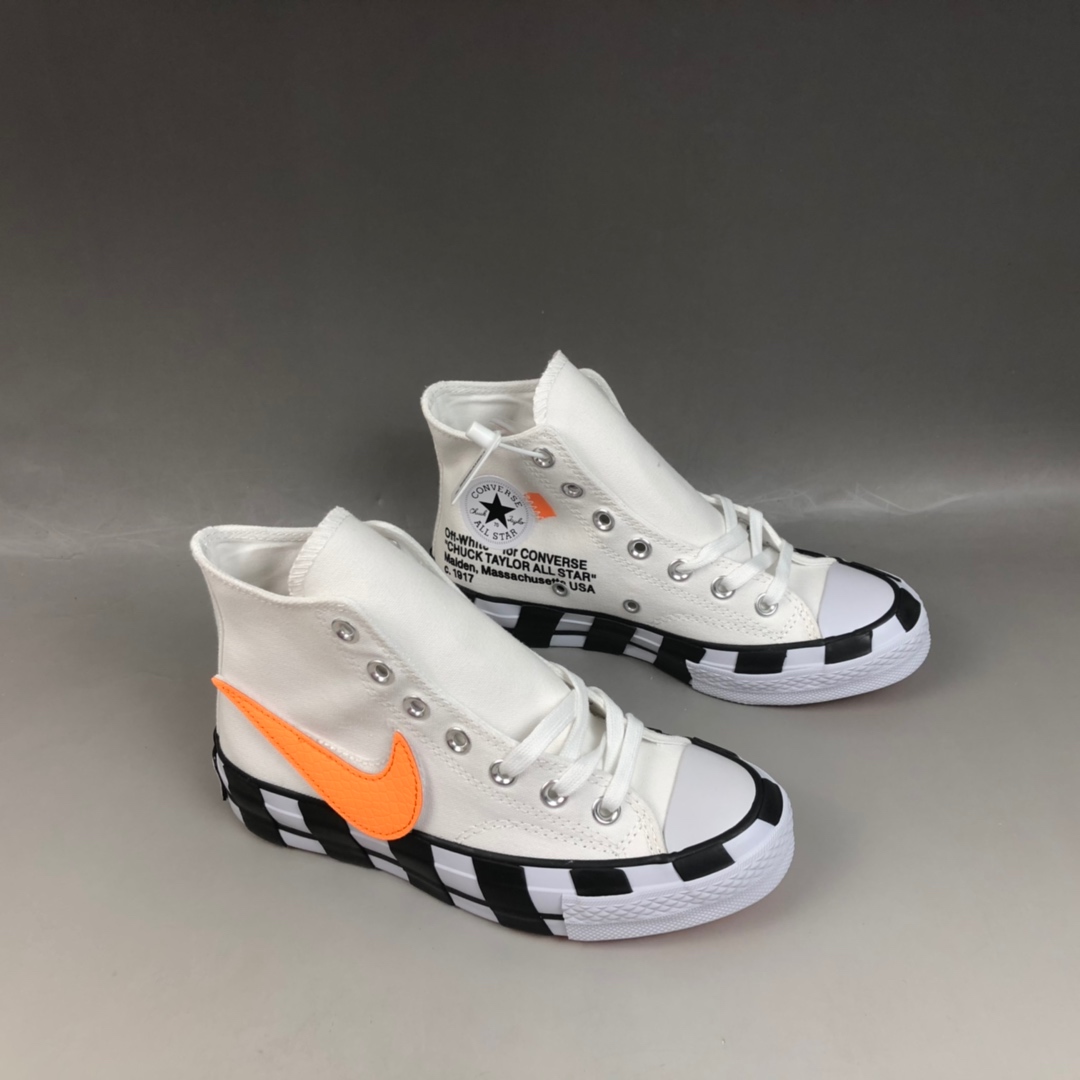 70 Off White x Converse Chuck 1970s 2.0 OW斑马白黑橘勾休闲硫化板鞋 163862C