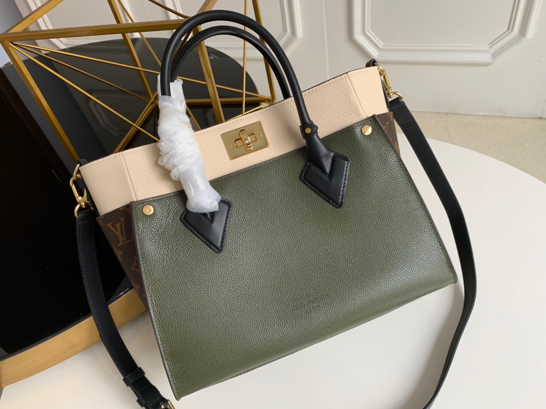 Louis Vuitton LV On My Side Bags Handbags Green Splicing Monogram Canvas Calfskin Cowhide M53823