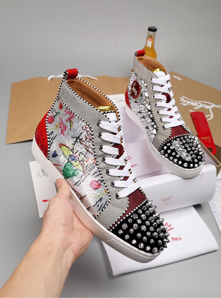 Christian Louboutin Skateboard Shoes Red Unisex Genuine Leather TPU Casual