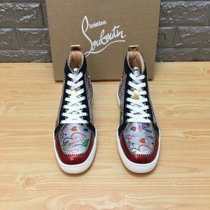 Online Christian Louboutin Skateboard Shoes Red Unisex Cowhide TPU High Tops
