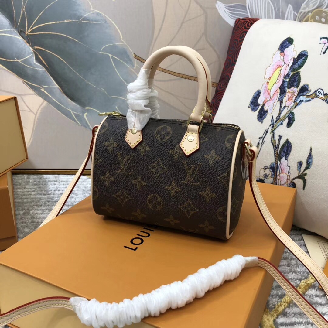 Louis Vuitton LV Speedy Bags Handbags Gold Monogram Canvas Cowhide Fabric Mini M61252