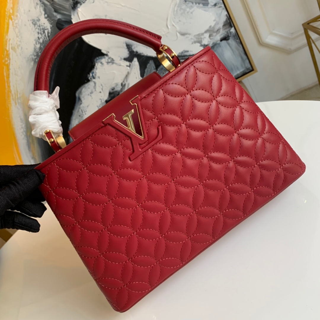 Louis Vuitton LV Capucines Bags Handbags Burgundy Red Sheepskin M55366