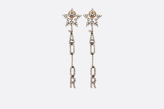 Dior Ja Dior Crystal Star Dangle Earrings, Gold Finish Metal, Refined Design
