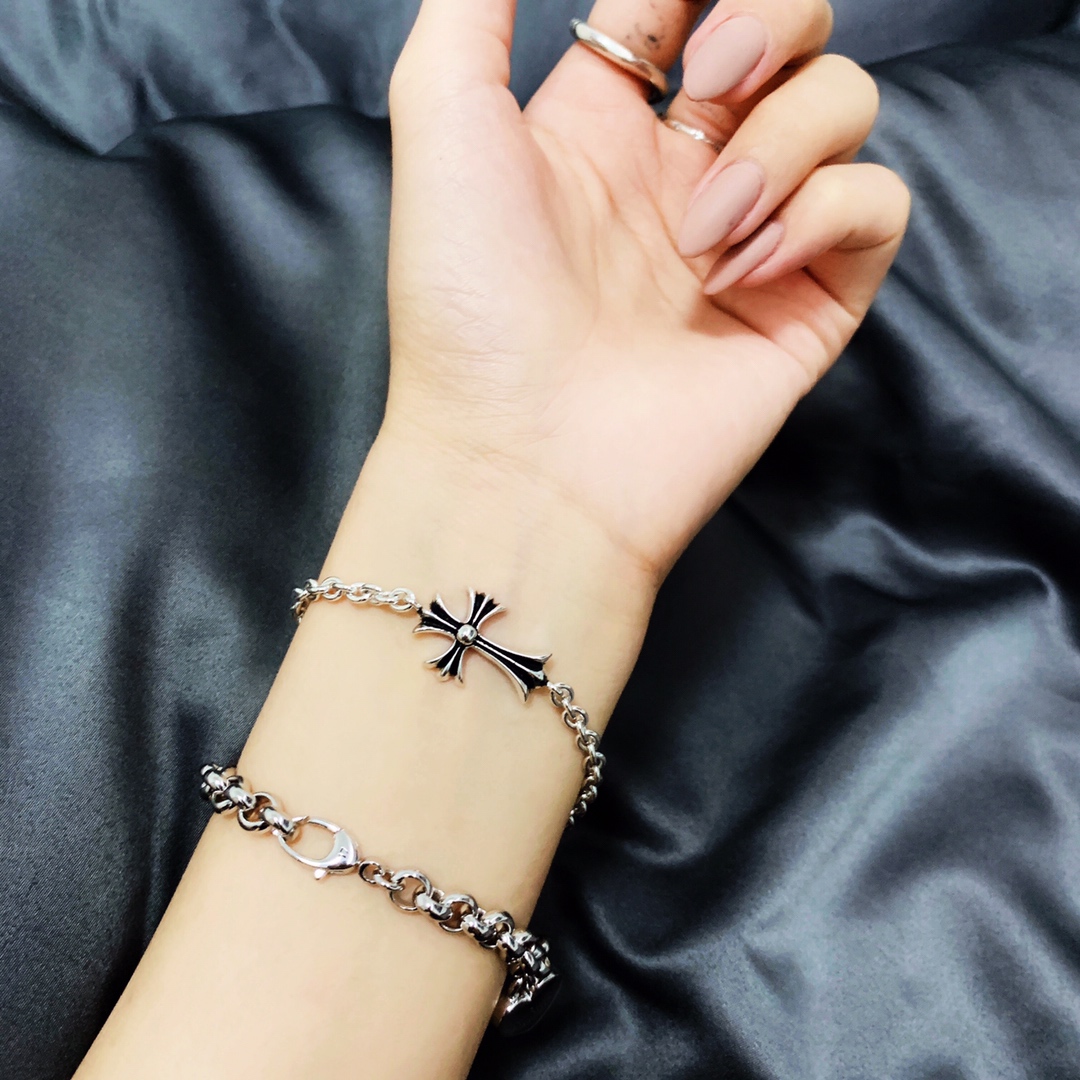 Chrome Hearts 克罗心Chrome Hearts哥特纯银S925 明星大爱 热捧……十字架 手链、EXO韩国演唱组合边伯贤同款克罗