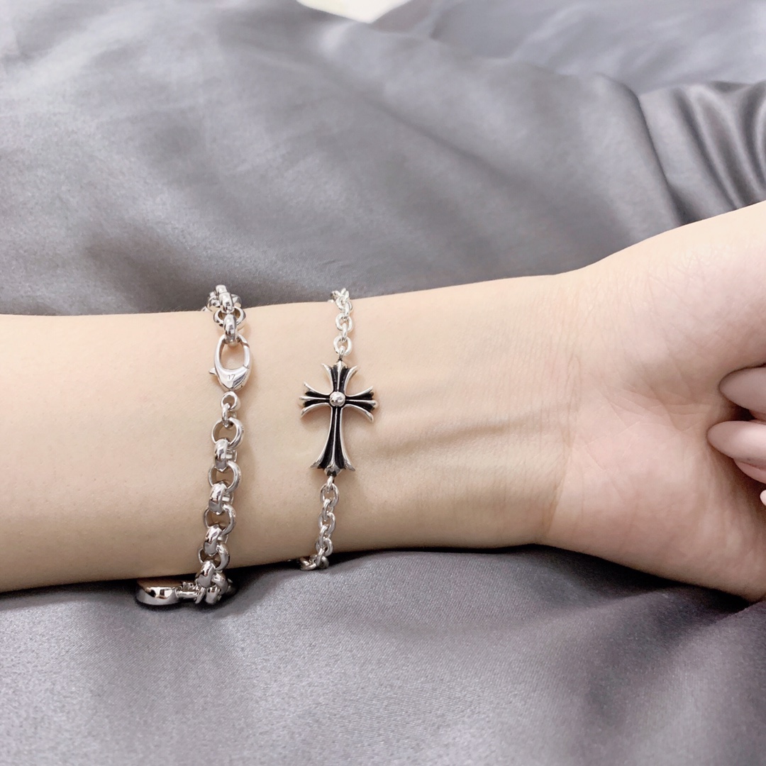 Chrome Hearts 克罗心Chrome Hearts哥特纯银S925 明星大爱 热捧……十字架 手链、EXO韩国演唱组合边伯贤同款克罗