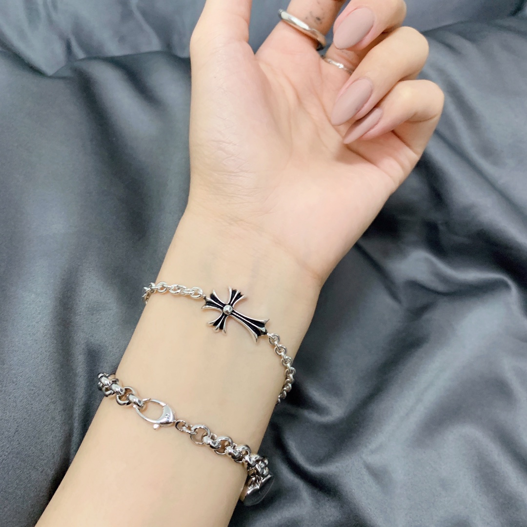 Chrome Hearts 克罗心Chrome Hearts哥特纯银S925 明星大爱 热捧……十字架 手链、EXO韩国演唱组合边伯贤同款克罗