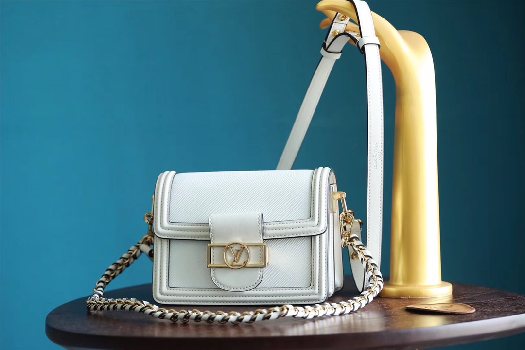 Louis Vuitton LV Dauphine Bags Handbags White Epi Patent Leather Chains M90499