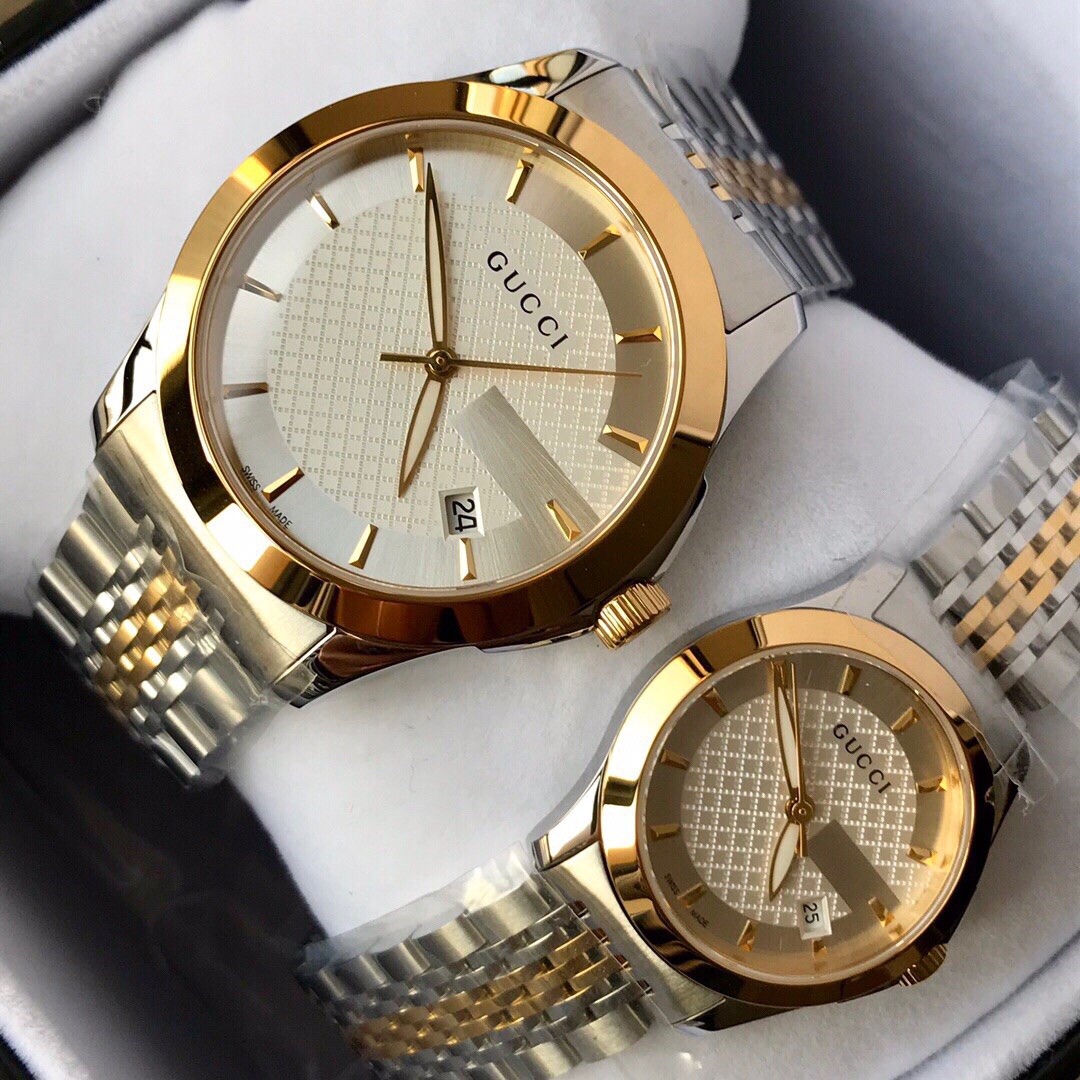 Lote de reloj de pareja Gucci clásico, Gucci original, serie Gucci G-timeless, correa clásica de nueve cuentas, versáti…