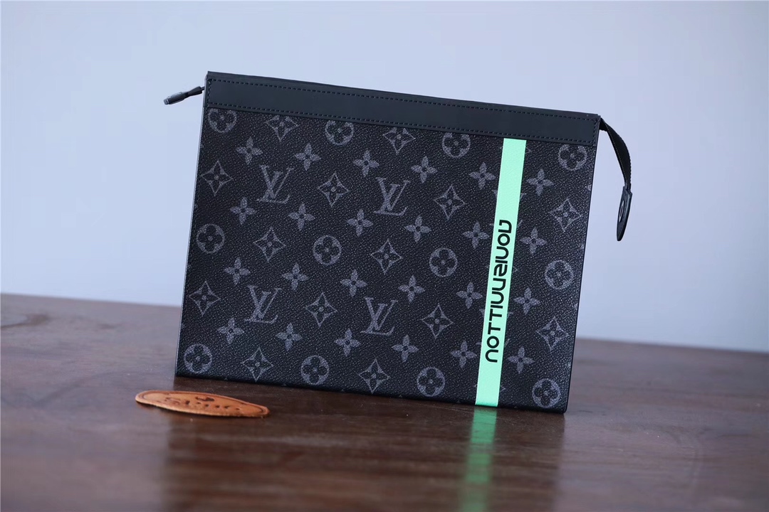 Louis Vuitton Handbags Clutches & Pouch Bags Black Green Grey Monogram Eclipse Canvas Pochette M61692