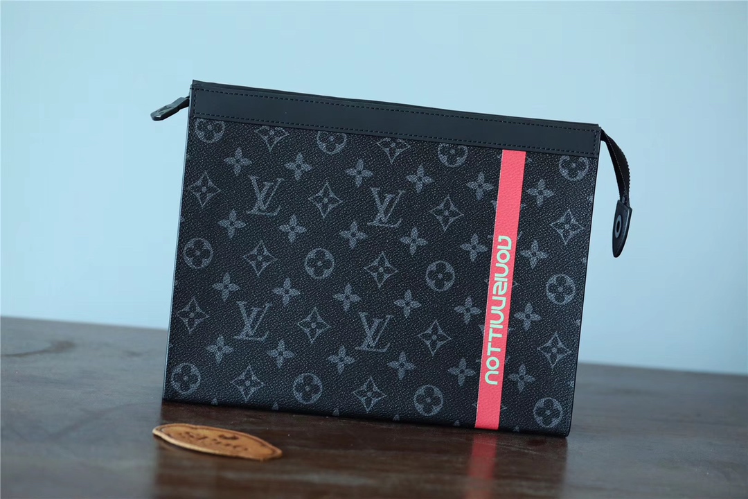 Louis Vuitton Handbags Clutches & Pouch Bags Black Grey Red Monogram Eclipse Canvas Pochette M61692