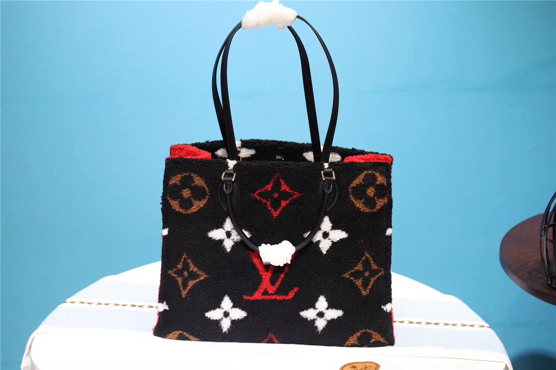 Louis Vuitton LV Onthego Bags Handbags Black Red White Printing Velvet Fall/Winter Collection Mini M55420