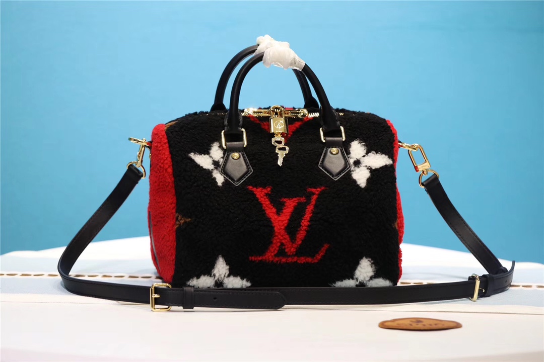 Louis Vuitton LV Speedy Bags Handbags Black Red Lambswool Winter Collection