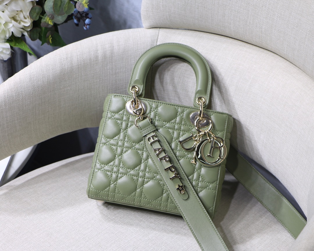 Lady Dior Bag Cannage Badge Wide Strap Handbag Crossbody